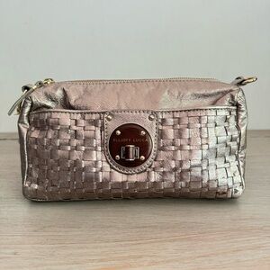 Elliott Lucca Gold Metallic Basket‎ Weave Woven Leather Crossbody Bag Purse